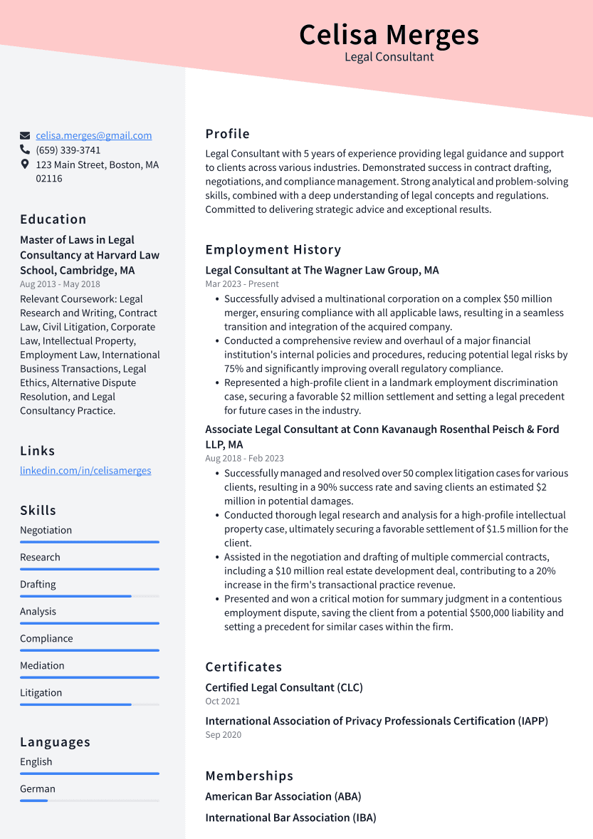 Top 17 Legal Consultant Resume Objective Examples