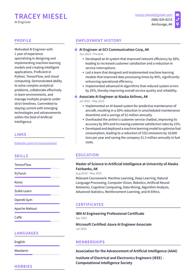 LinkedIn AI Engineer Resume Example