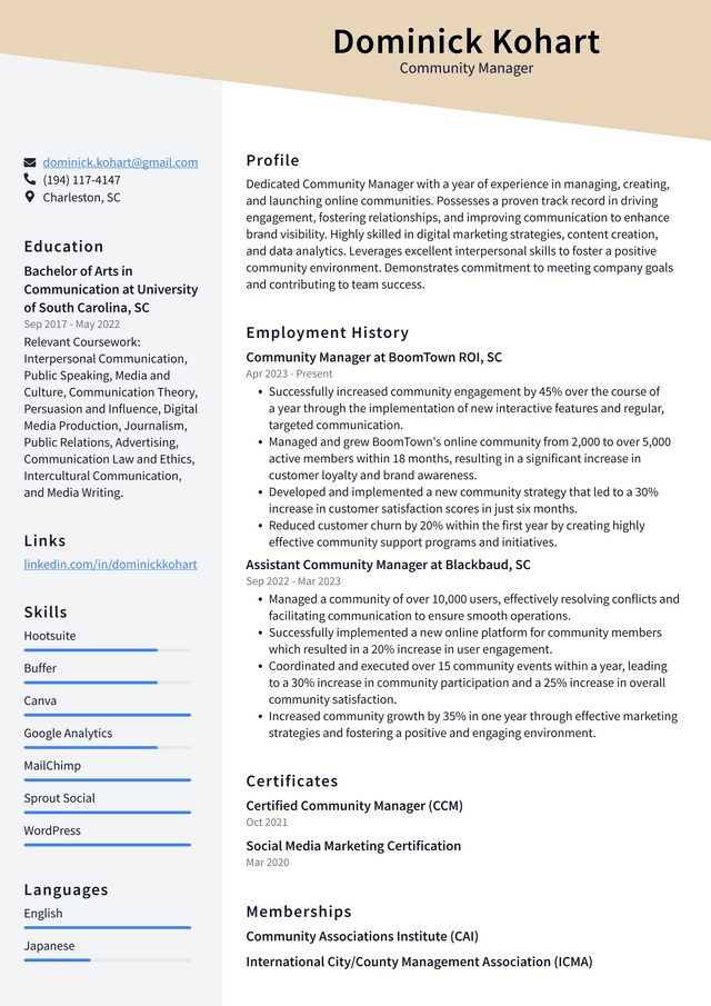 LinkedIn Community Manager Resume Example