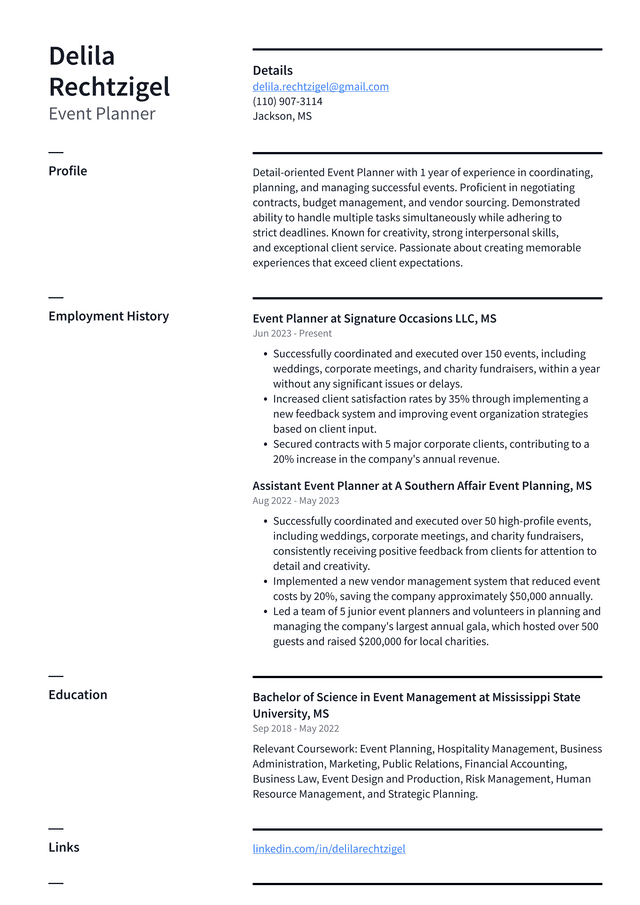 LinkedIn Event Planner Resume Example