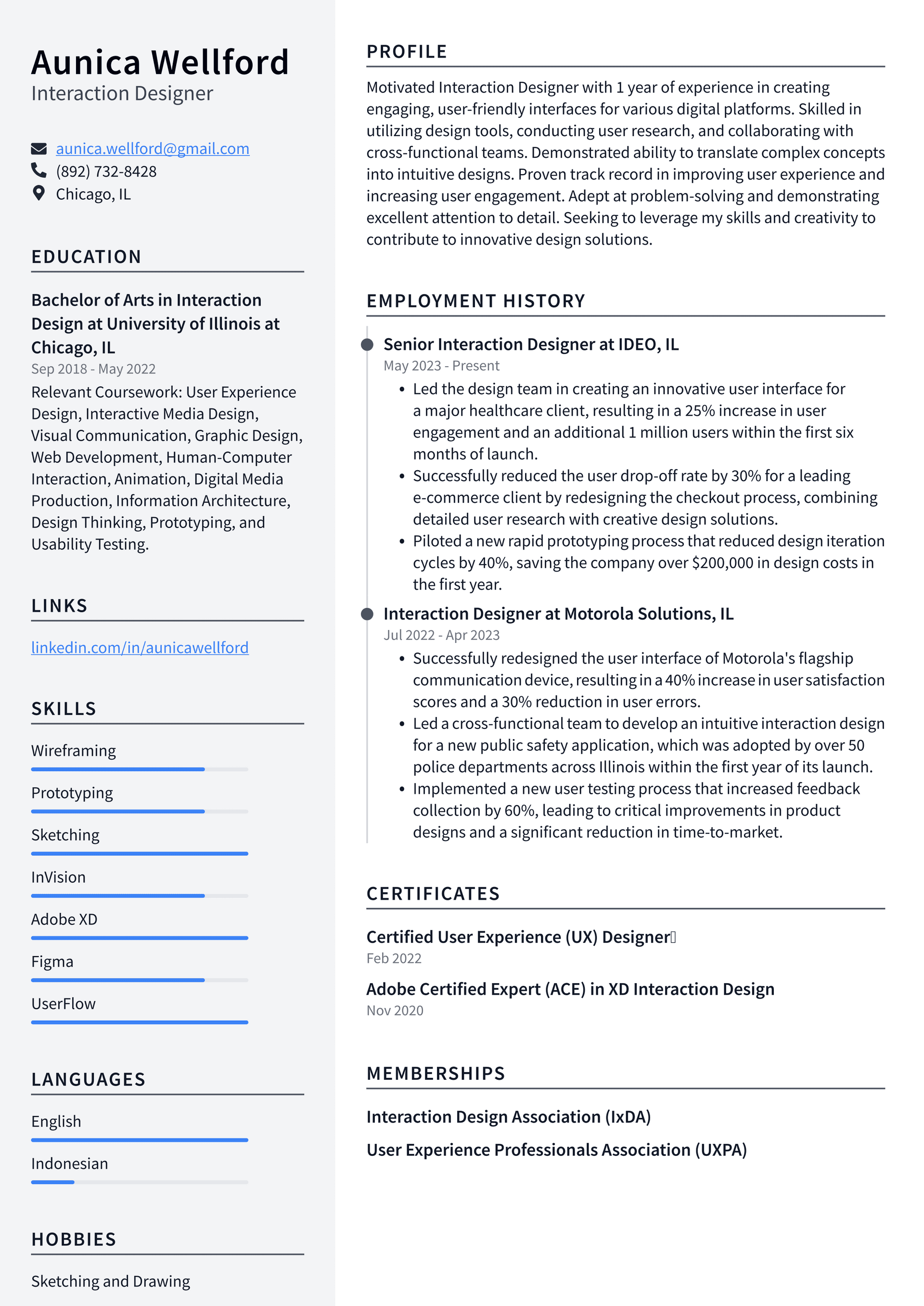 LinkedIn Interaction Designer Resume Examples | ResumeCat