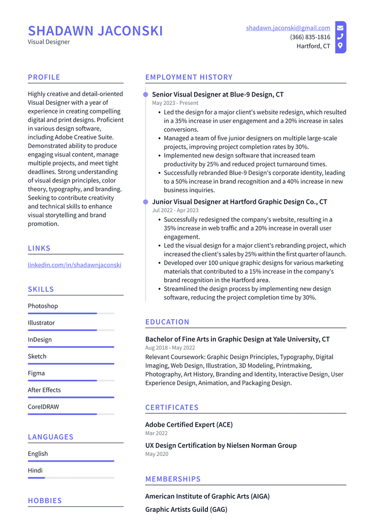 LinkedIn Visual Designer Resume Examples | ResumeCat