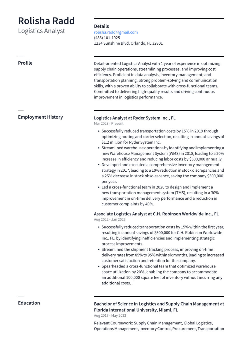 resume objective examples logistics