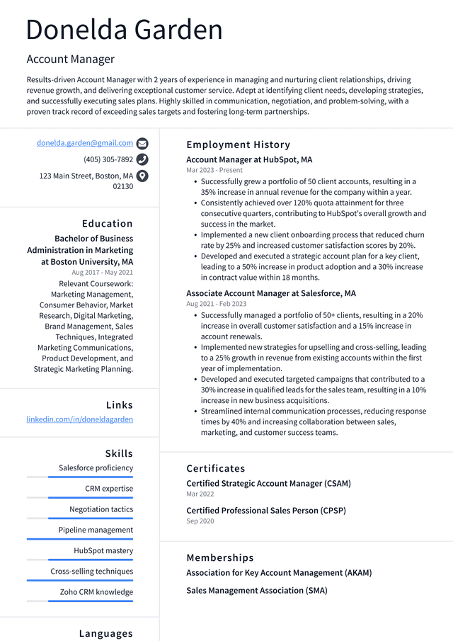 Lyft Account Manager Resume Example