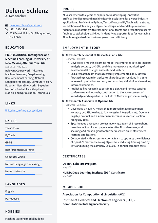 Lyft AI Researcher Resume Example