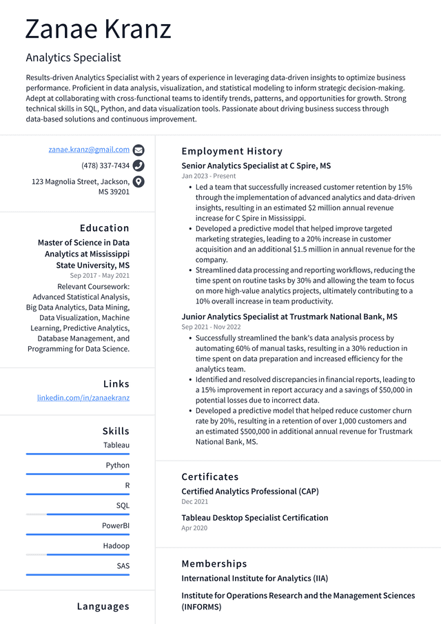 Lyft Analytics Specialist Resume Example