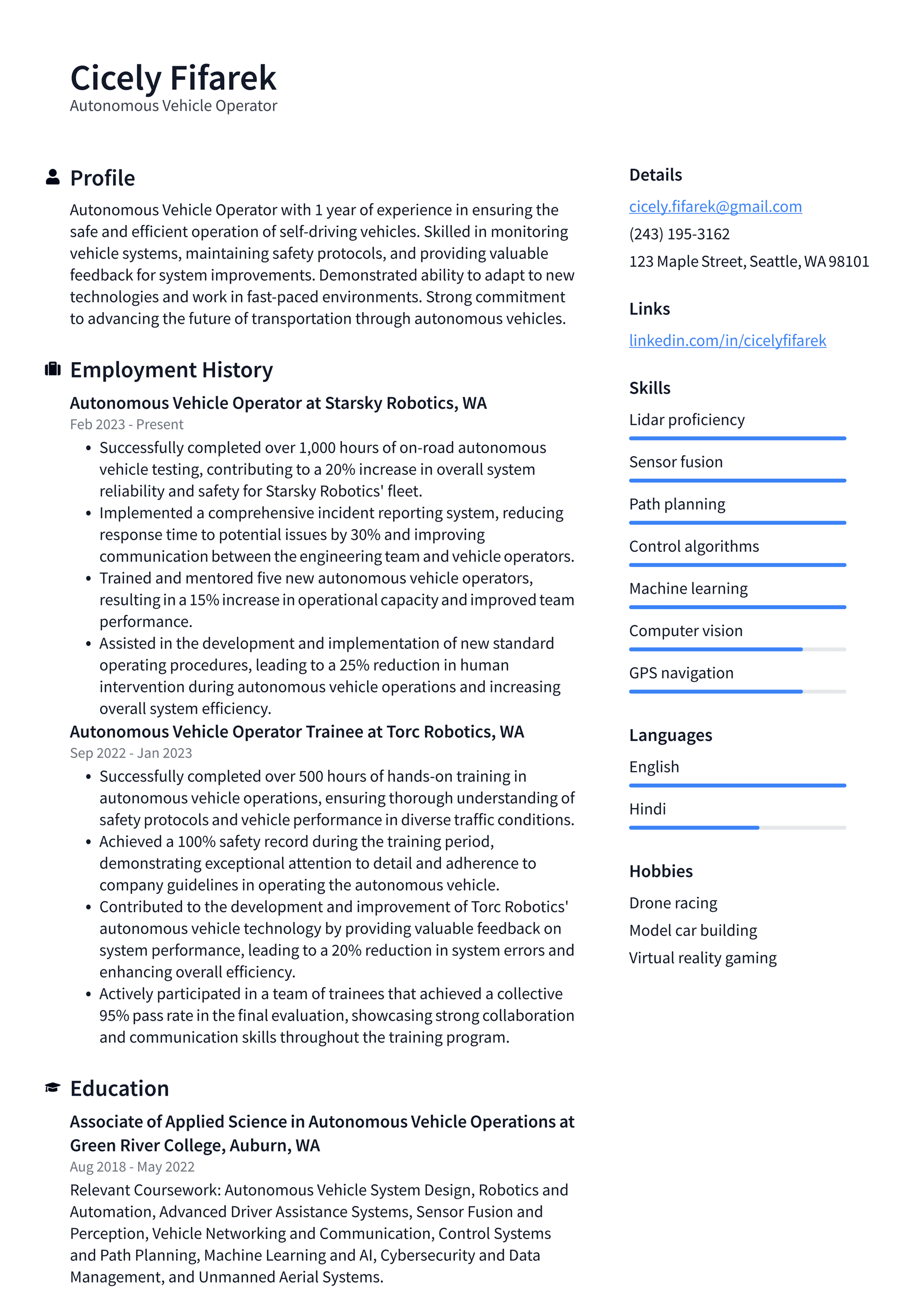 Lyft autonomous vehicle operator resume examples resumecat