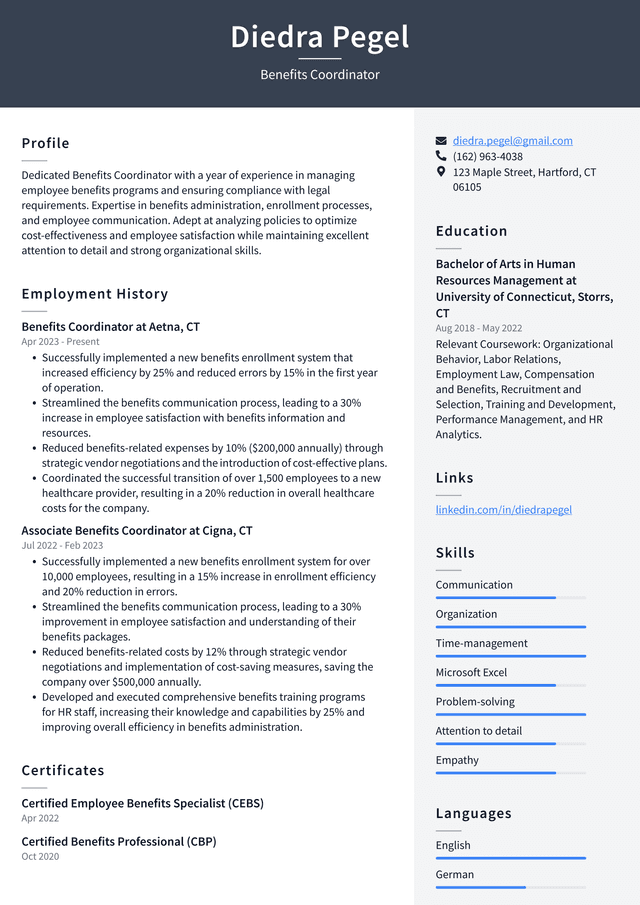 Lyft Benefits Coordinator Resume Example