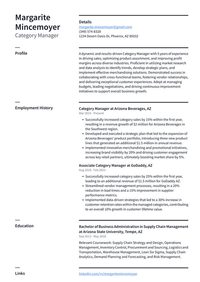 Lyft Category Manager Resume Example