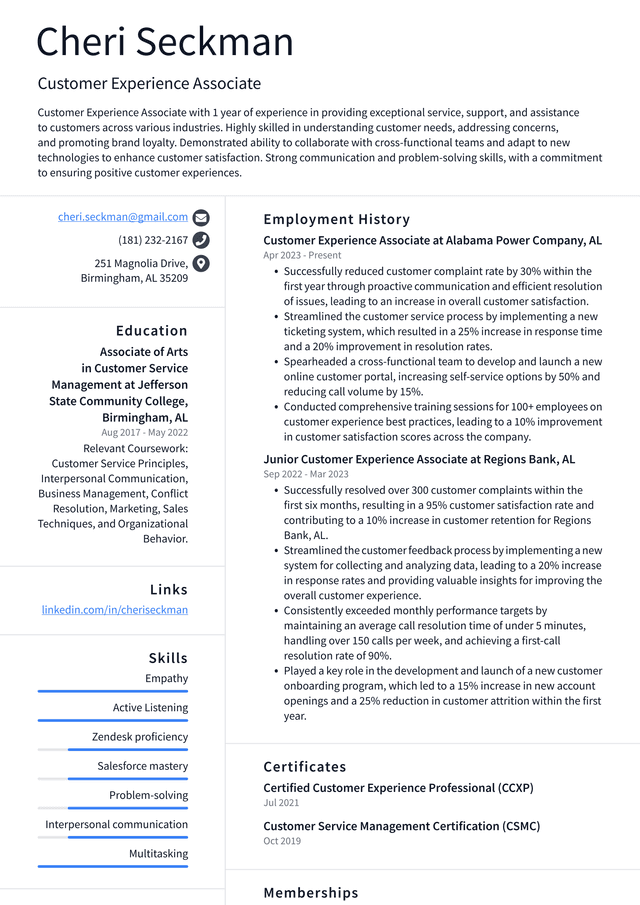 Lyft Customer Experience Associate Resume Example