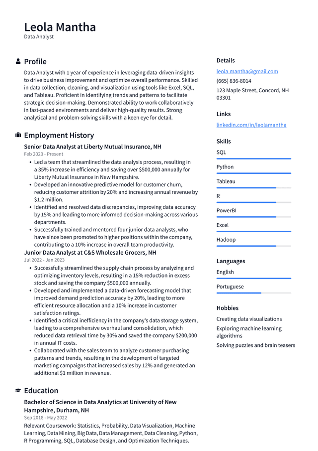 Lyft Data Analyst Resume Example