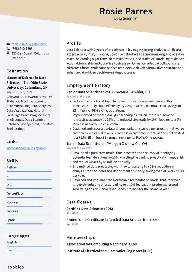 Lyft Data Scientist Resume Example