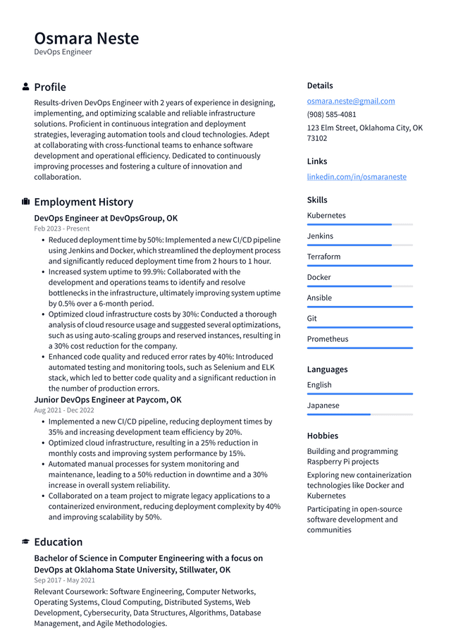 Lyft DevOps Engineer Resume Example