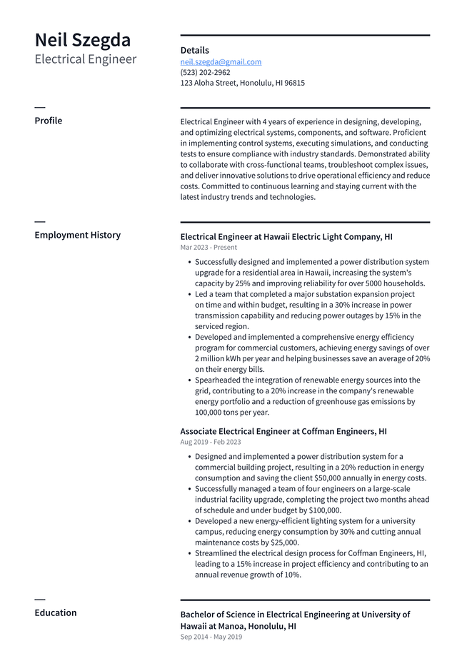 Lyft Electrical Engineer Resume Example