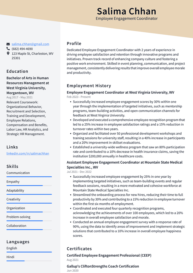 Lyft Employee Engagement Coordinator Resume Example