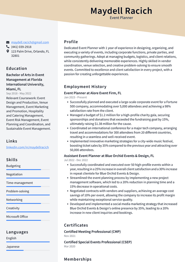 Lyft Event Planner Resume Example