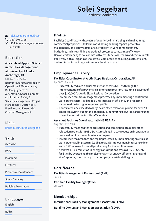 Lyft Facilities Coordinator Resume Example