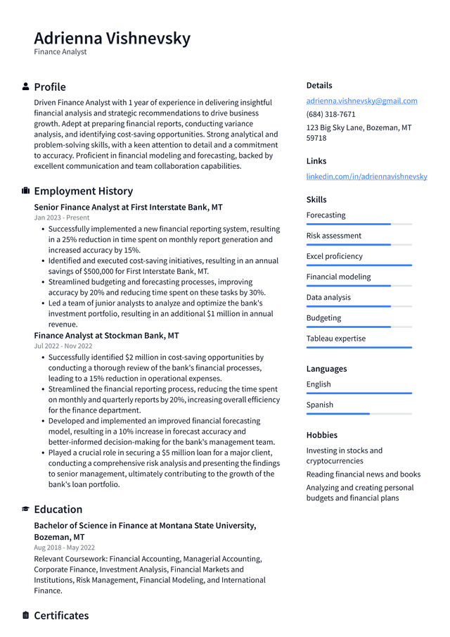 Lyft Finance Analyst Resume Example