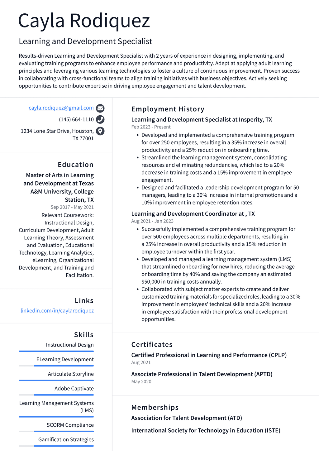 Lyft Learning and Development Specialist Resume Examples