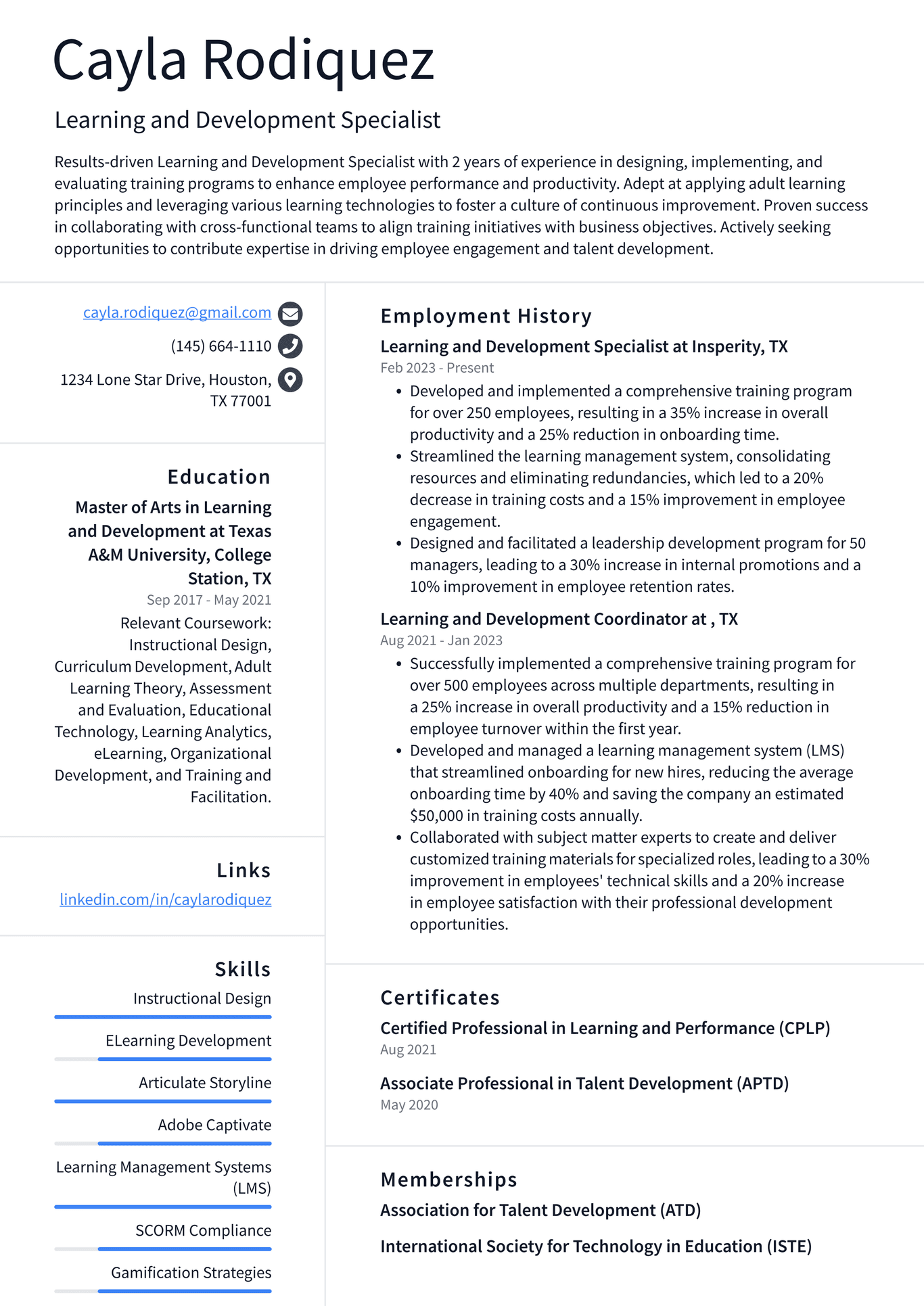 Lyft Learning and Development Specialist Resume Examples