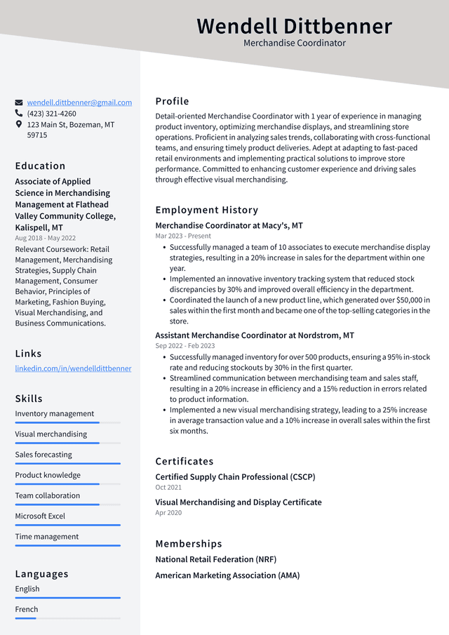 Lyft Merchandise Coordinator Resume Example