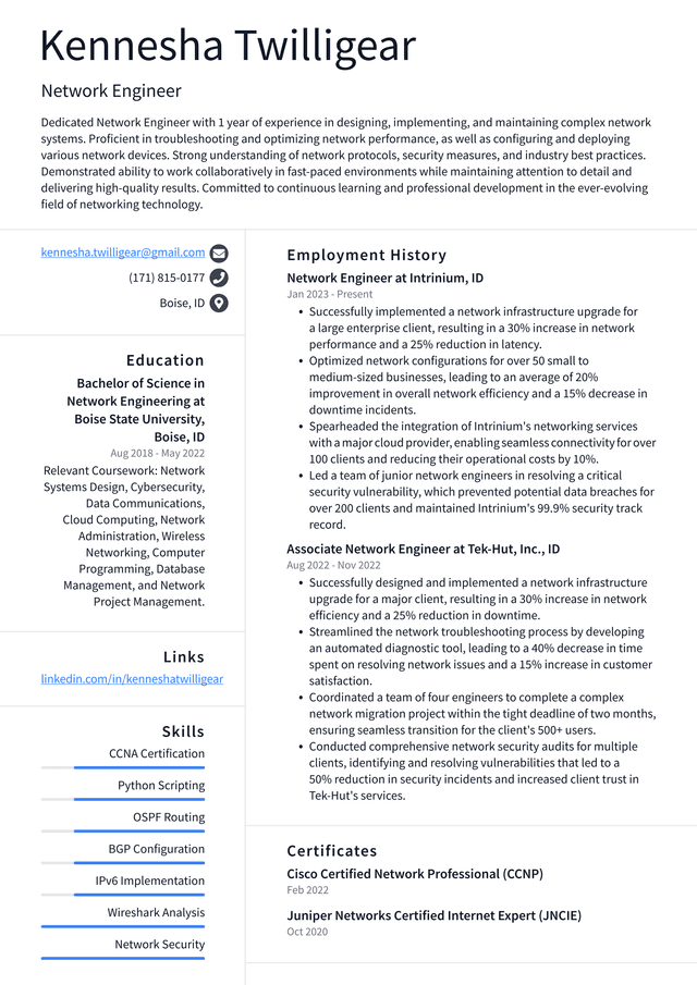 Lyft Network Engineer Resume Example