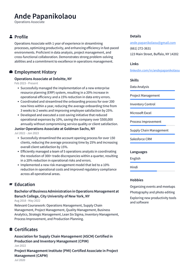 Lyft Operations Associate Resume Example