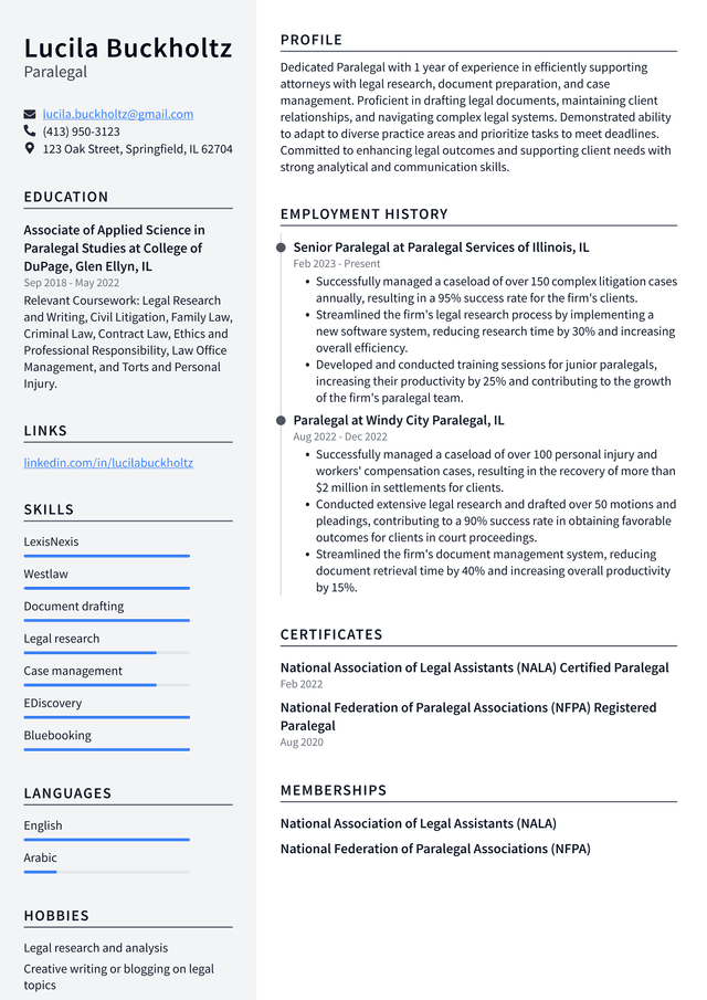 Lyft Paralegal Resume Example