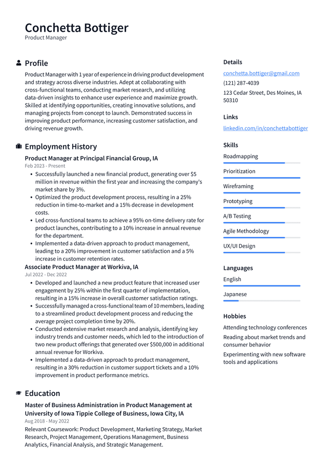 Lyft Product Manager Resume Example