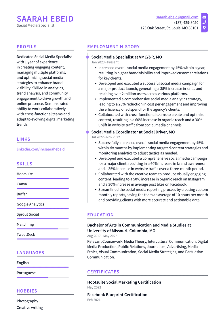 Lyft Social Media Specialist Resume Examples | ResumeCat