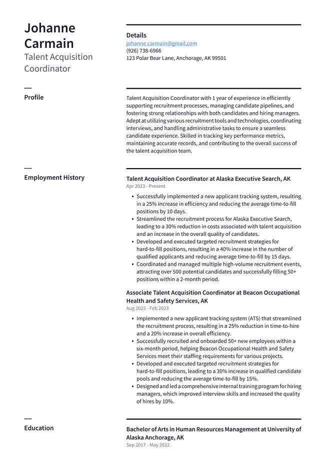 Lyft Talent Acquisition Coordinator Resume Example