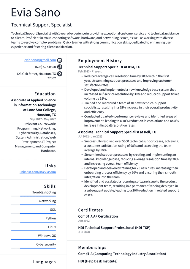 Lyft Technical Support Specialist Resume Example