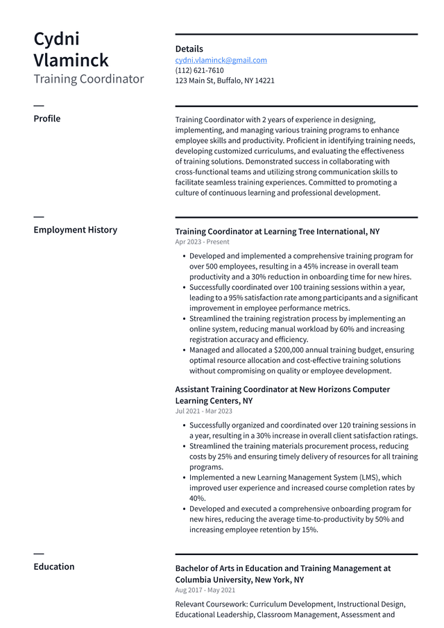 Lyft Training Coordinator Resume Example