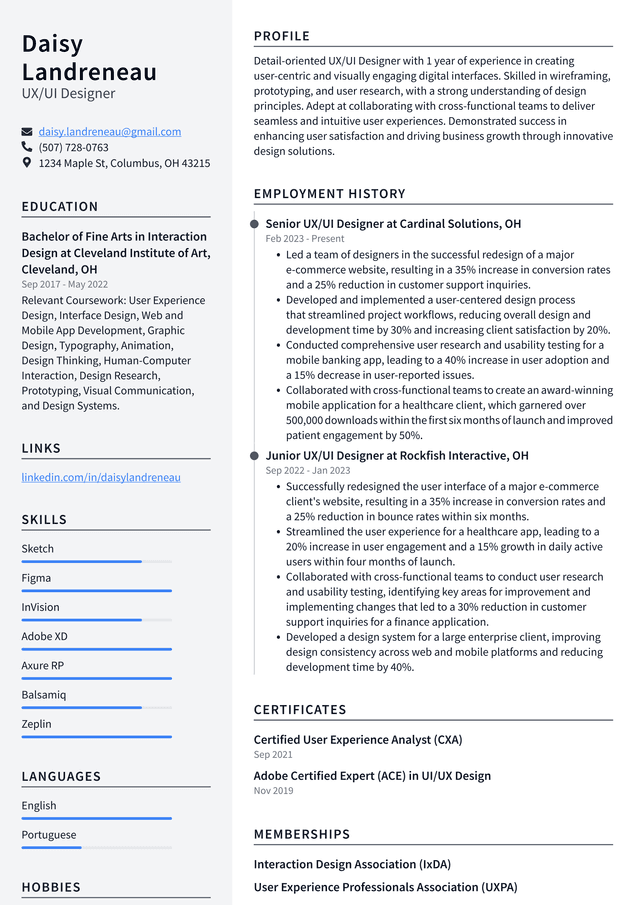 Lyft UX/UI Designer Resume Example