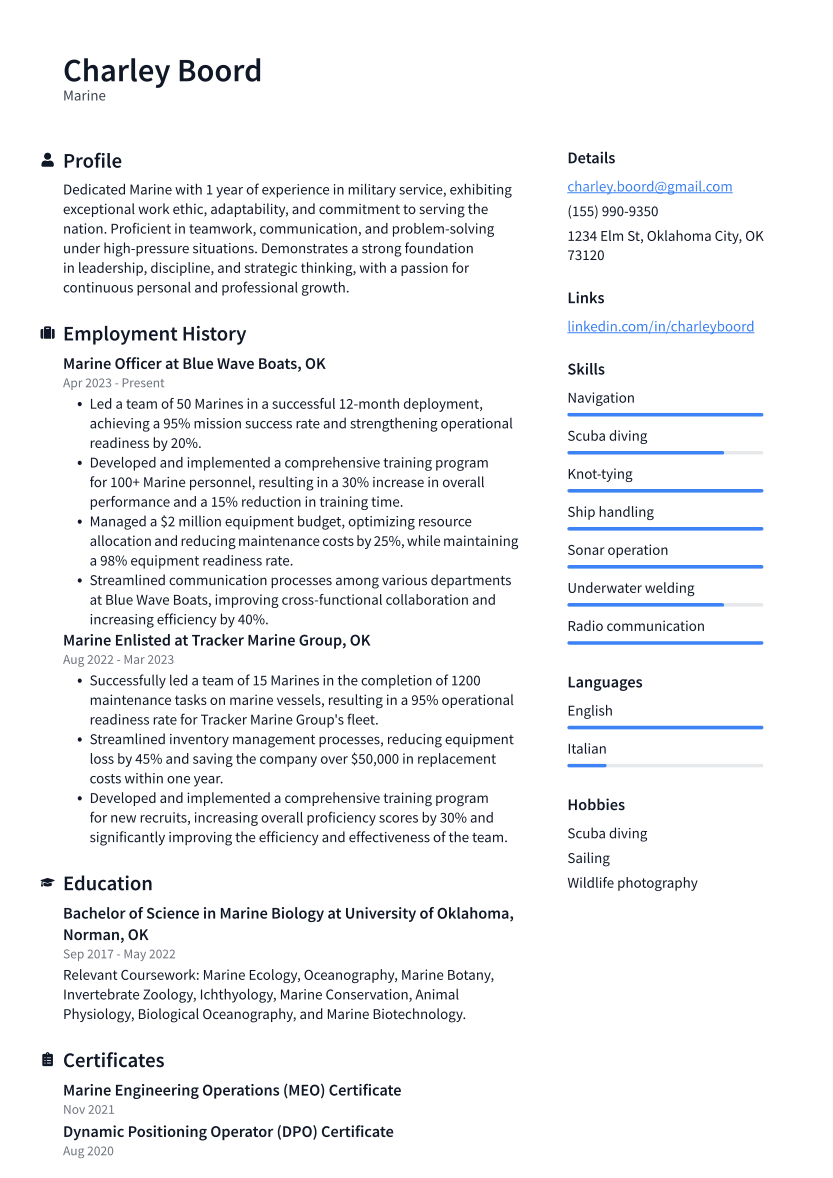 Marine Resume Example