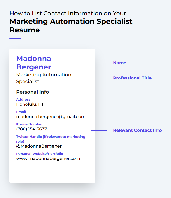 How to List Contact Information for a Marketing Automation Specialist Resume