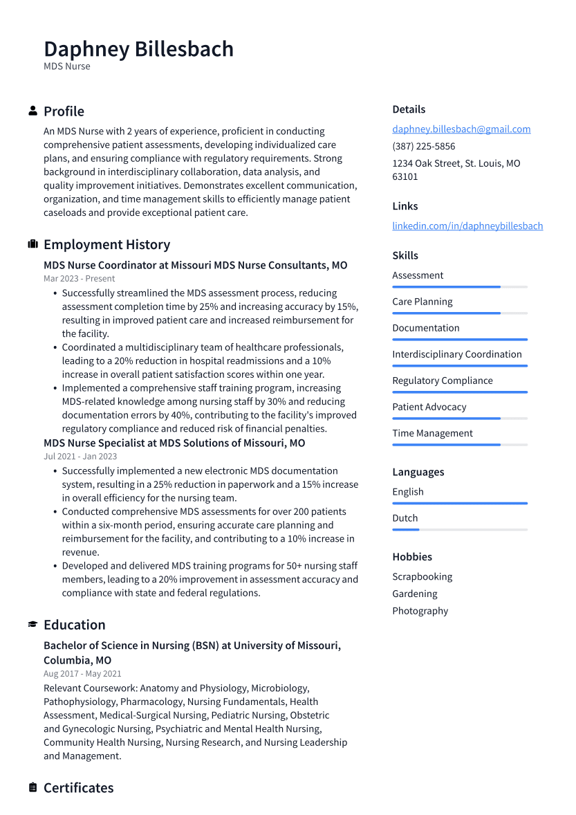 MDS Nurse Resume Example