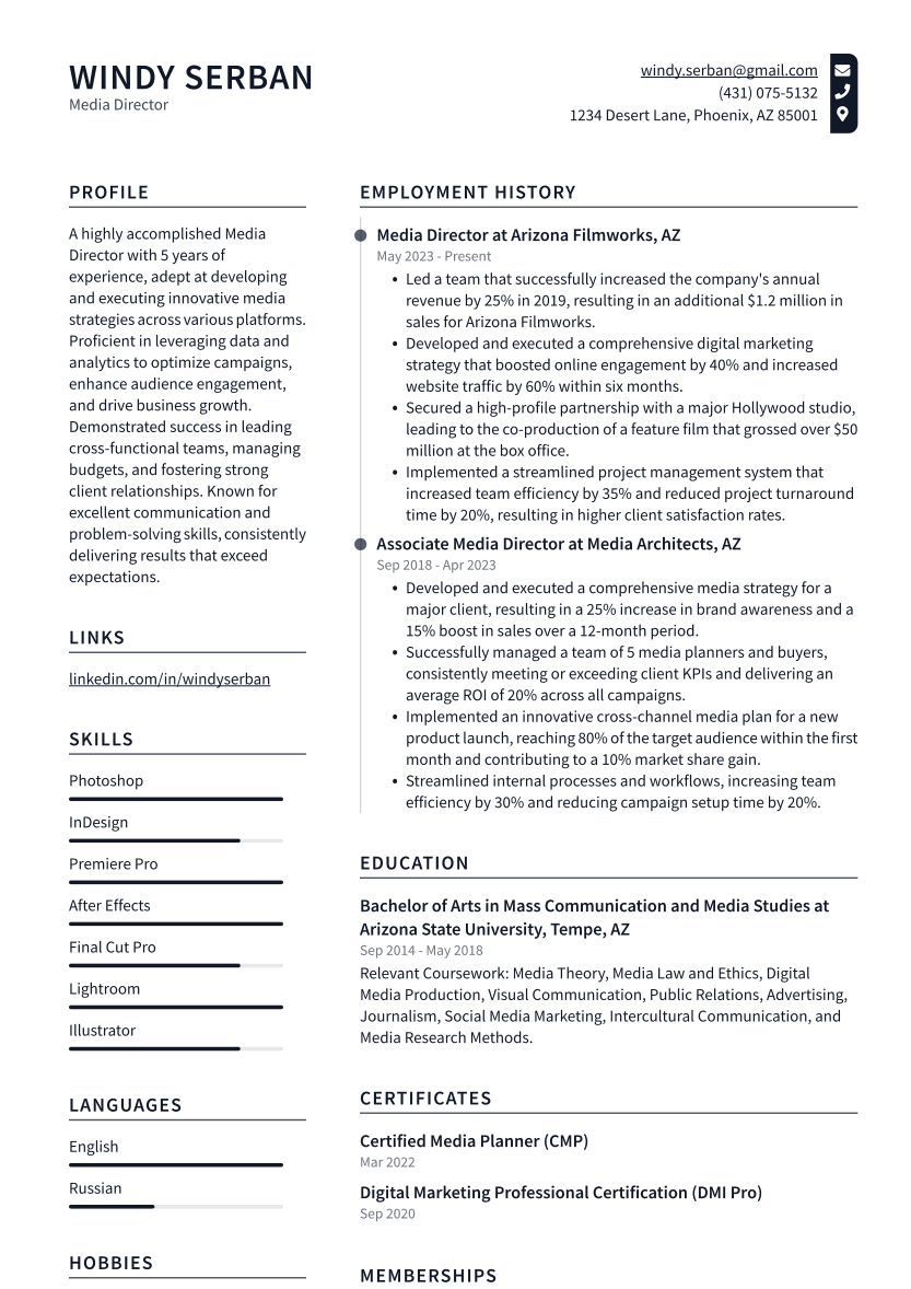 Media Director Resume Example