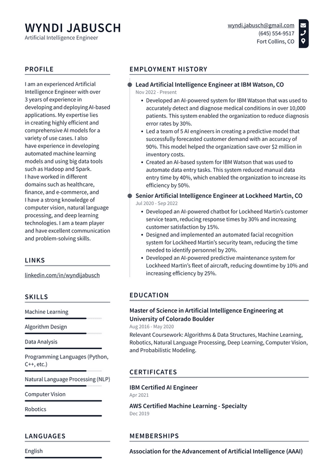 Meta Artificial Intelligence Engineer Resume Example