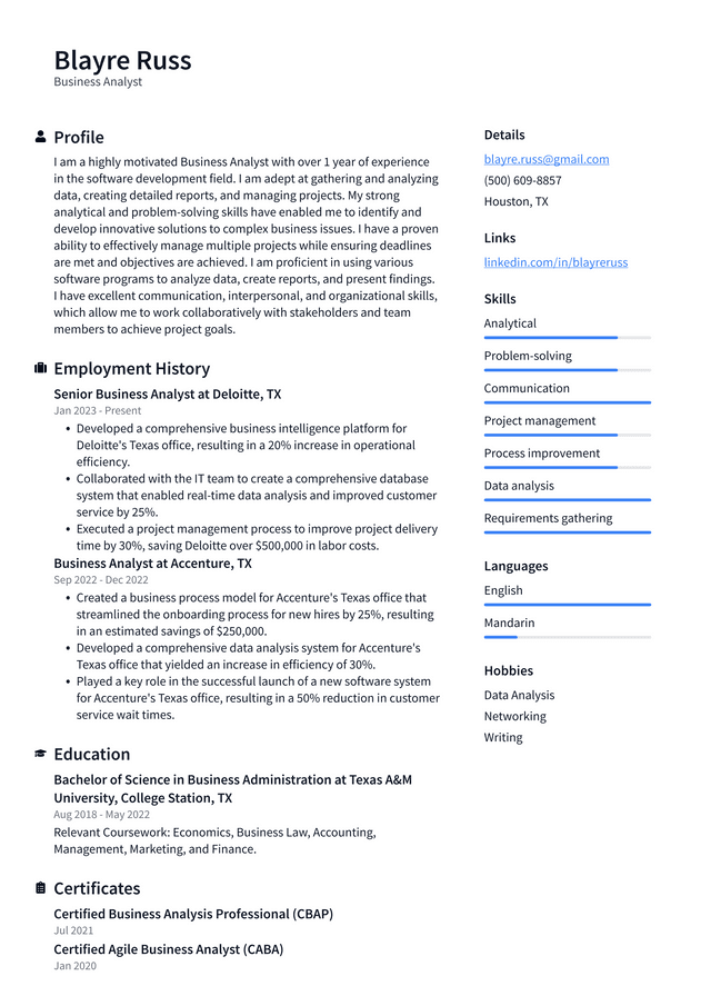 Meta Business Analyst Resume Examples Resumecat 