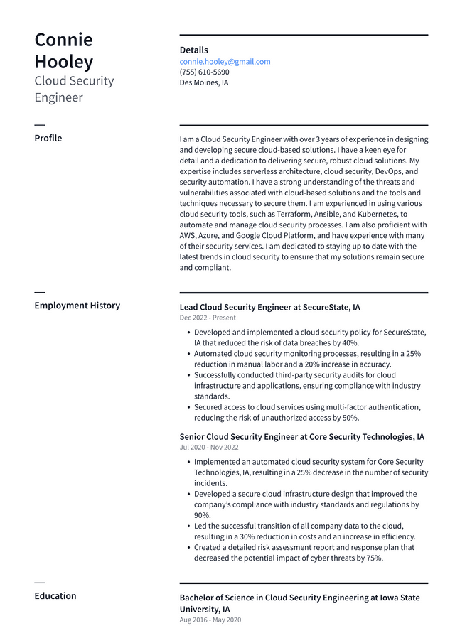 Meta Cloud Security Engineer Resume Example