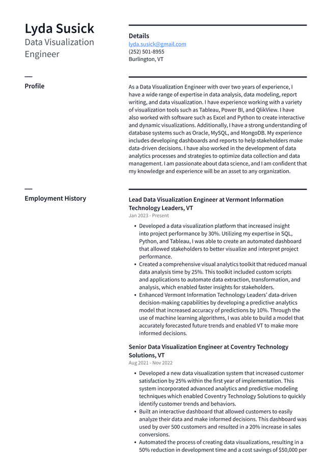 Meta Data Visualization Engineer Resume Example