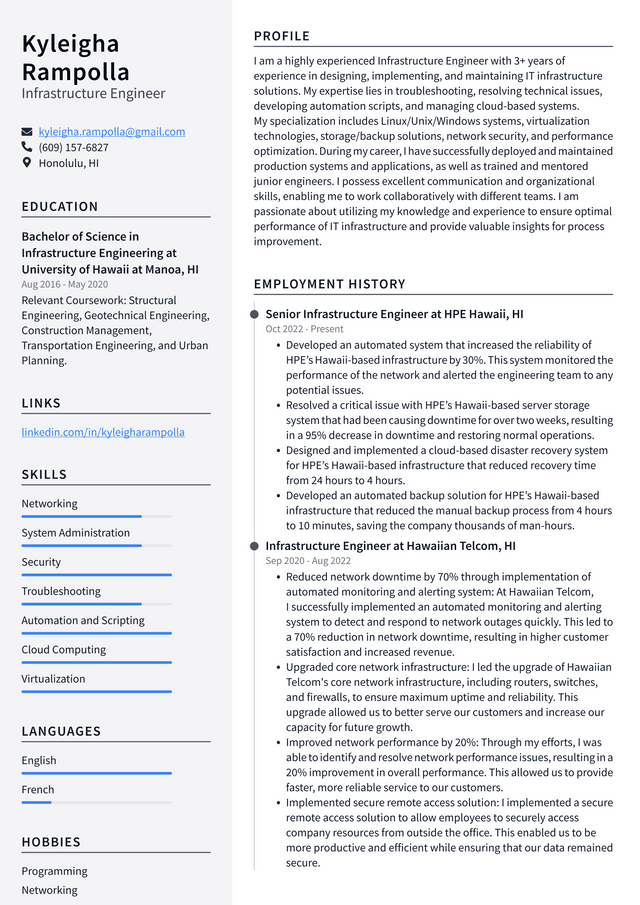 Meta Infrastructure Engineer Resume Example