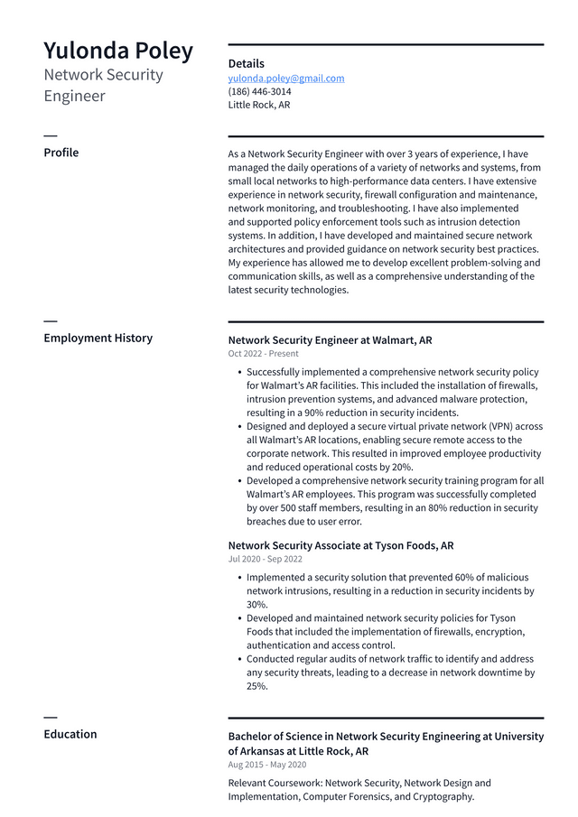 Meta Network Security Engineer Resume Example