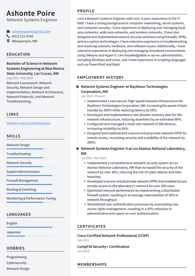 Meta Network Systems Engineer Resume Example