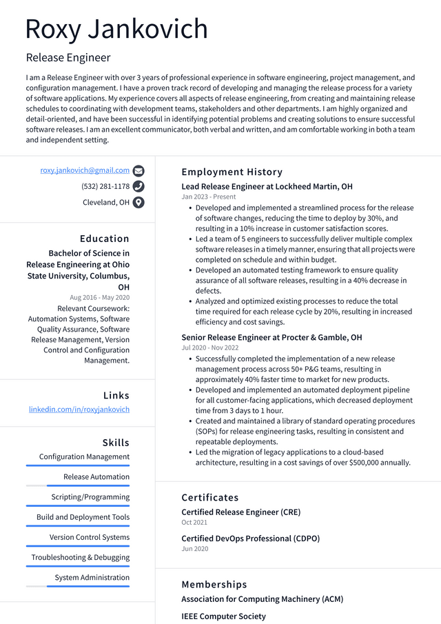 Meta Release Engineer Resume Example