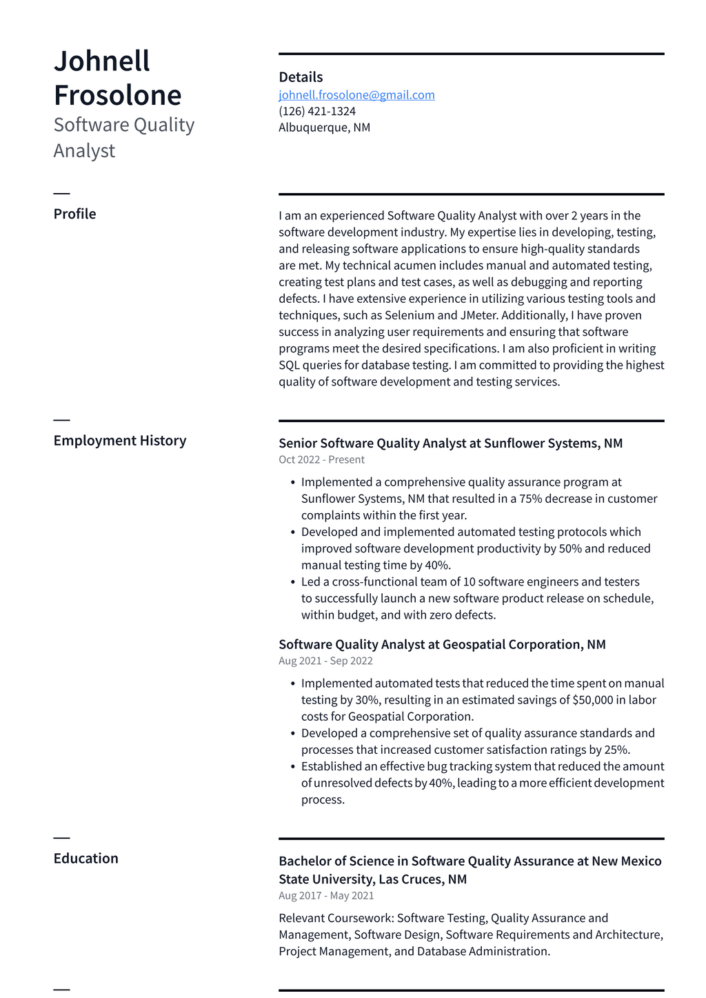 Meta Software Quality Analyst Resume Examples | ResumeCat