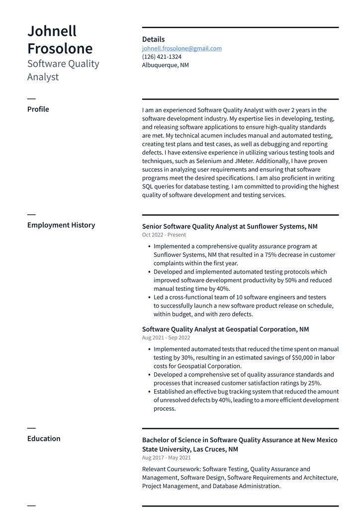Meta Software Quality Analyst Resume Examples | ResumeCat