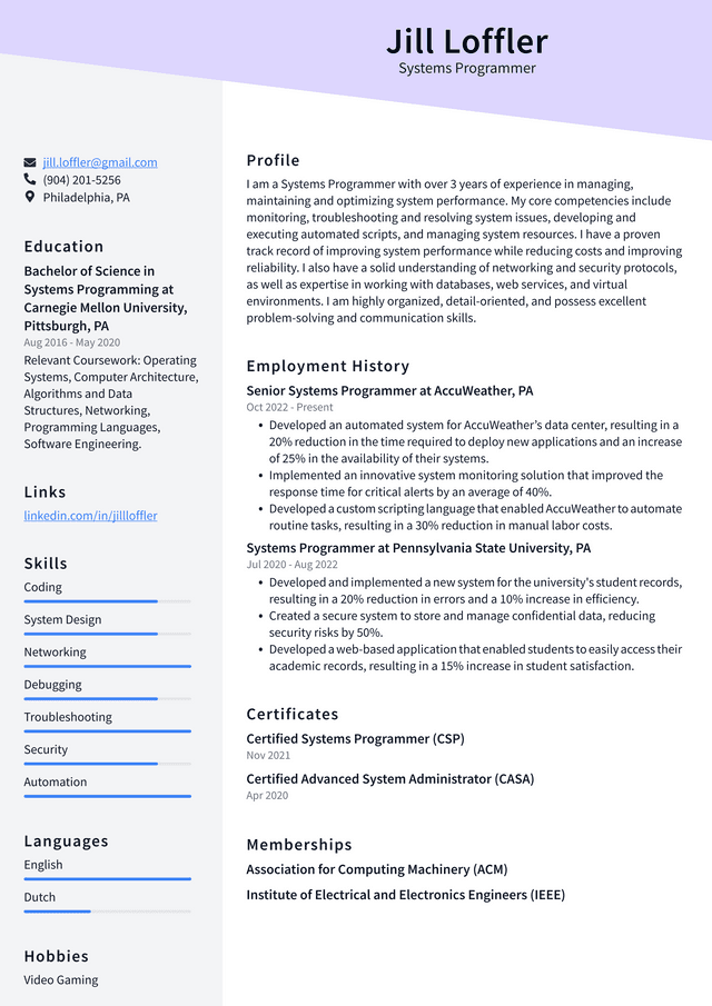 Meta Systems Programmer Resume Example