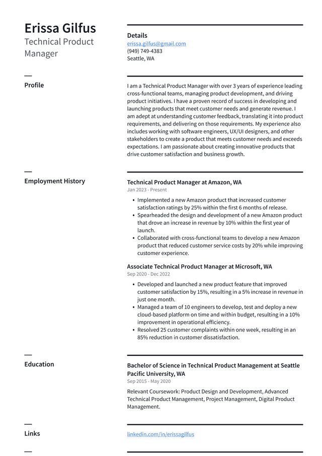 Meta Technical Product Manager Resume Example